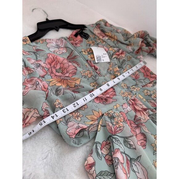 New Forever 21 Women's Size S Floral Print Cutout Waist Long-Sleeve Mini Dress - Picture 3 of 12